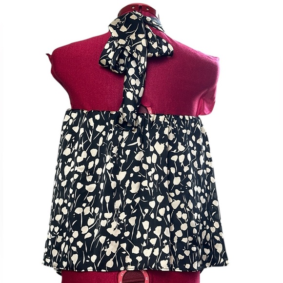 ZARA black and ivory satin easy care halter top - Picture 3 of 11